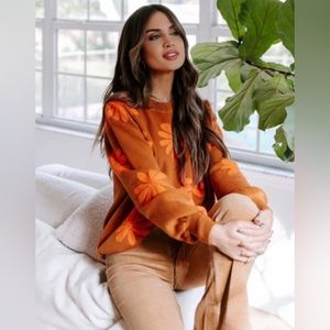 Crew Neck Flower Sweater